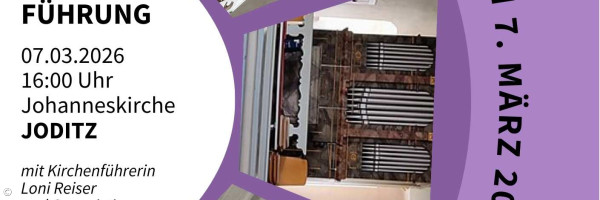 Lila Plakat mit Kirchenfotos aus Joditz