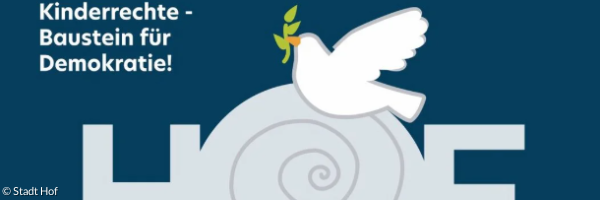 Plakat Weltkindertag 2026, dunkelblau mit Friedenstaube