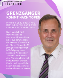 Foto eines 59-jährigen Pfarrers mit kurzen Haaren, weißem Hemd und gestreifter Krawatte