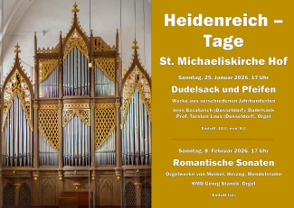 Abbildung einer prachtvollen Orgel mit Einladung zu den Heidenreichtagen 2026
