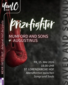 Boxhandschuh, im Vordergrund Veranstaltungswerbung